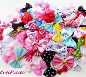 100pcs Mix Ribbon Bows Spot Check Satin Grosgrain Fabric Pre-Tied Embellishment - Picture 1 of 4