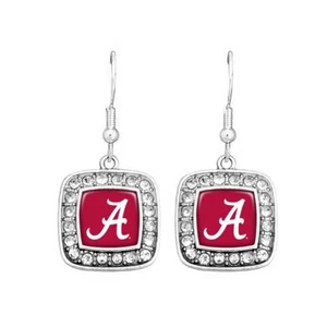 Alabama Crimson Tide Earrings Square Logo Crystal Fish Hook, NCAA - Picture 1 of 1