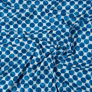 100% Cotton Indigo Blue Fabric Dabu Hand Block Polka Dot Print Fabric for Dress - Picture 1 of 9