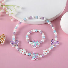 Cartoon Animal Wood Bead Butterfly Kids Necklace Bracelet Set Girl Gifts Jewelry