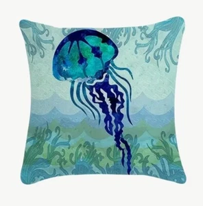Jellyfish Beach Nautical Coastal Spring Summer Throw Pillow Cover Home Decor - Picture 1 of 5