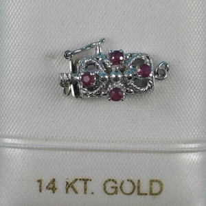 14K White Gold Genuine Natural Red Ruby Clasp - Picture 1 of 5