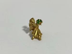 Vintage Shamrock Angel Brooch Pin St Patrick’s Day Gold Tone Jewelry - Picture 1 of 6