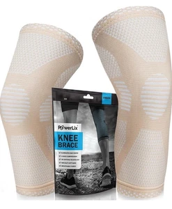 Doppelpack POWERLIX Knie Kompressionsmanschette - Kniebandage für Herren & Damen - BEIGE S - Bild 1 von 8