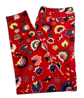 Leggings LuLaRoe TC2 Alto Curvilíneo 2 OTOÑO ROJO Abstracto PAISLEY Flor Salón Foto 1 de 4