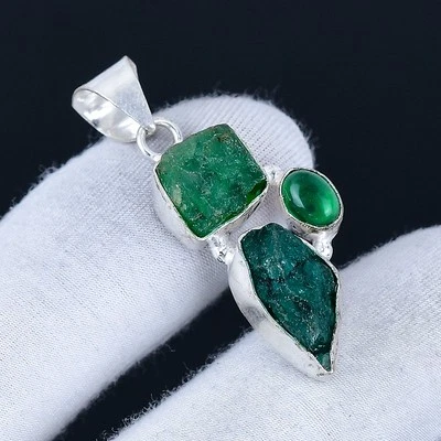Green Aventurine 925 Silver Plated Handmade Pendant of 1.6" - Image 1 of 3