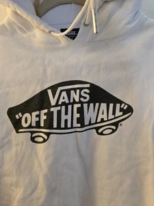 Vans, Off The Wall, Vintage weißer Hoodie Gr. Large, Logo, karierte Ärmel, dick - Bild 1 von 20