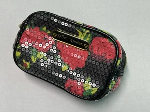 Betsey Johnson Cosmetic Pouch Makeup Bag Sequined Rose Floral  - Picture 1 of 11
