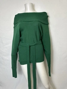 VINTAGE MODA INTERNATIONAL SIZE LARGE GREEN SWEATER W BELT - Picture 1 of 4