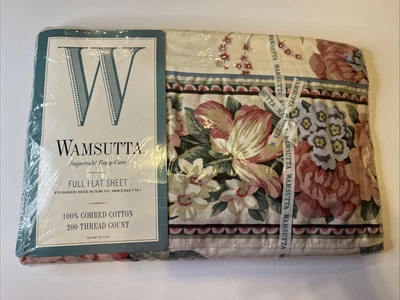 New Vintage Wamsutta Supercale Full Flat Sheet 200 Thread “Eloquence” Floral - Image 1 of 4
