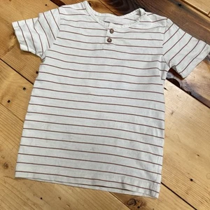 Colored Organics 4T Henley Short Sleeve Ivory Stripe Brown 2 Button Organic READ - Picture 1 of 13