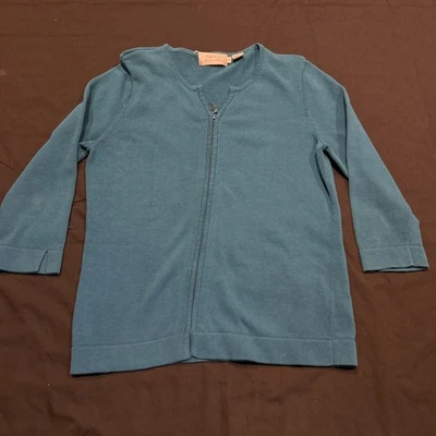 Dana Buchman Bluegreen Top Cotton Women’s M Full Zip Turquoise A6 - Изображение 1 из 3