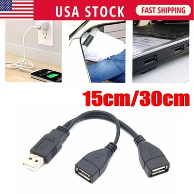 USB 2.0 A Male To 2 Dual USB Female Jack Y Splitter Hub Power Cord Adapter Cable - Image 1 of 4
