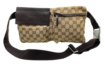 Auth Gucci GG Canvas x Leather Beige 28566 203887 Waist Bag NS110373 - Image 1 of 4