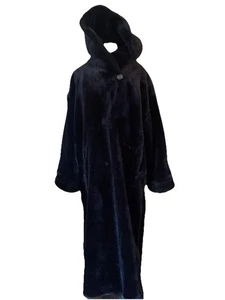 Abrigo largo completo con capucha de piel sintética negro moda Monterey EE. UU. de colección M RARO LEER - Imagen 1 de 23