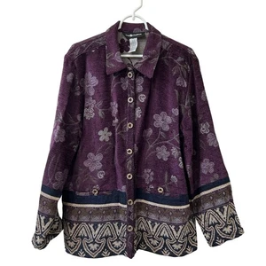 Sag Harbor Vtg Womens Sz 10 Purple Floral Button Down Tapestry Jacket Y2K Granny - Picture 1 of 4
