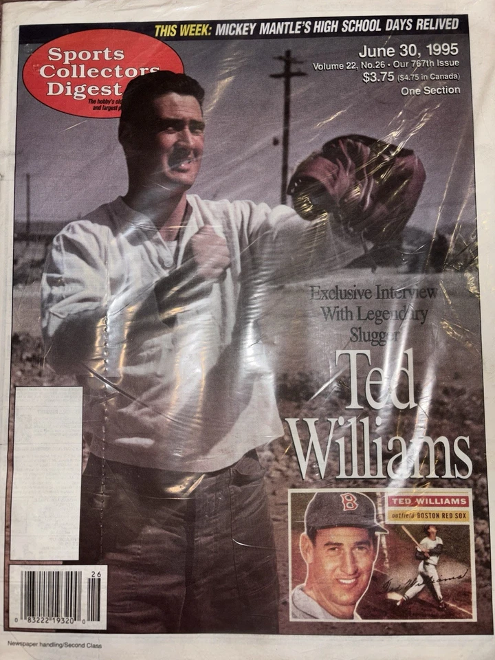 Revista Sports Collectors Digest Ted Williams 30 de junio de 1995 totalmente nueva en plástico Foto 1 de 1
