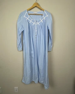 Eileen West Light Blue Long Sleeve Gown Size M 100% Cotton Popover Sleepwear - Picture 1 of 7