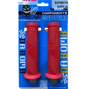 1 Pair BMX Dirt Jump Handlebar Grips 135mm RED Full Flange Anti-Slip Rubber - Picture 1 of 4