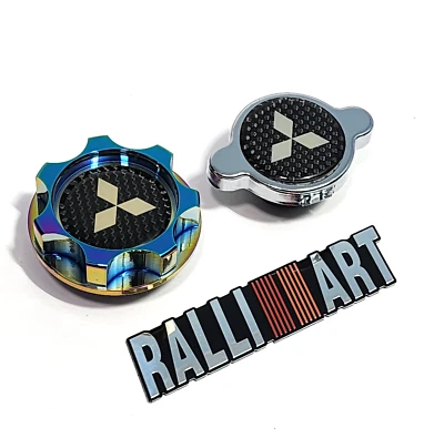 NEO ENGINE OIL CAP + RADIATOR CAP CARBON FIBER FOR MITSUBISHI RALLIART TURBO - Image 1 of 4