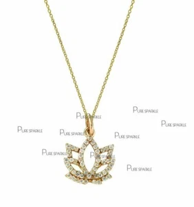 Collar colgante de loto de diamantes creado en laboratorio de oro 14 K 0,28 quilates joyería fina - Imagen 1 de 1