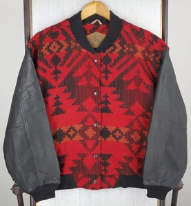 VTG WOOLRICH USA Size XL Mens Wool Leather Southwest Varsity Bomber Jacket Aztec - Picture 1 of 18