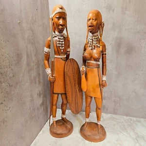 Large 83cm Maasai Tribe Tall Hand Carved Figures Man and Woman Africana Kenya - Picture 1 of 24