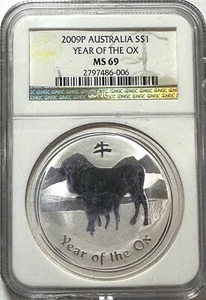 2009 Australia 1 oz. 999 Silver $1 Dollar "Year of the Ox" - NGC Certified MS69 - Picture 1 of 6