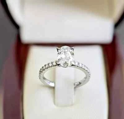 1.70 Ct Oval & Round IGI Certified Lab Grown Diamond Ring Solid 14kt White Gold - Image 1 of 4