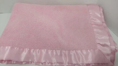 Baby Blanket solid pink velour satin trim has snags fleece Carters or Koala - Image 1 of 4