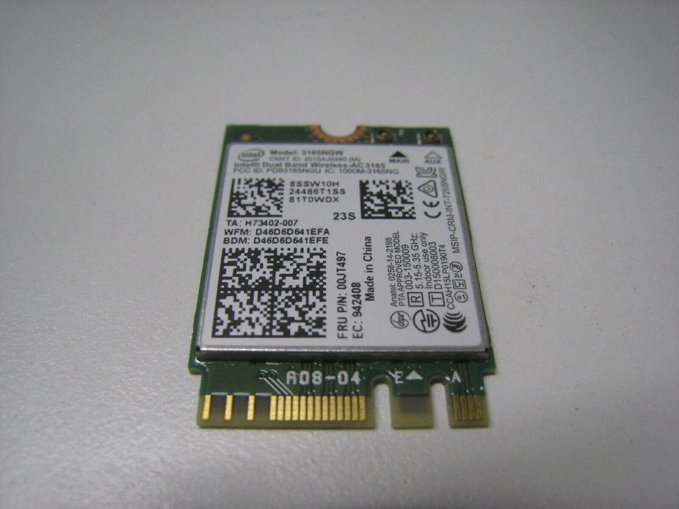 Intel 3165NGW Dual-Band Wireless-AC Bluetooth 4.2 scheda M.2 NGFF 00JT497 - Immagine 1 di 1