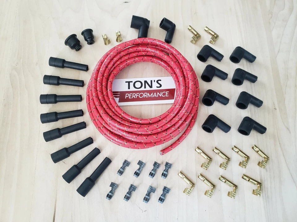 Kit de cables de bujía cubiertos de tela universal de 8 mm hágalo usted mismo cables de colección v8 Rd Bk Yl Foto 1 de 4