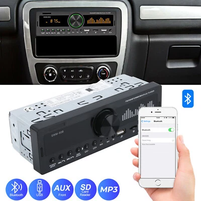 Single 1 DIN Car Radio Bluetooth Stereo Audio MP3 Player USB/SD/AUX-IN Non CD - Image 1 of 4