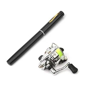 Fishing Rod Reel Combo Mini Pen Fishing Pole Kit Telescopic 63.0in/1.6m Black - Picture 1 of 8