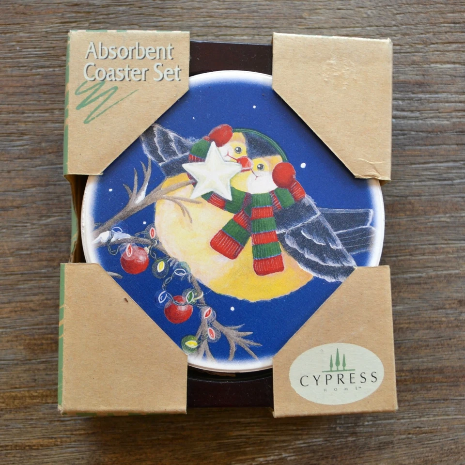 Posavasos de piedra absorbente redondos para pájaros Navidad invierno Cypress Home con carrito de madera Foto 1 de 1