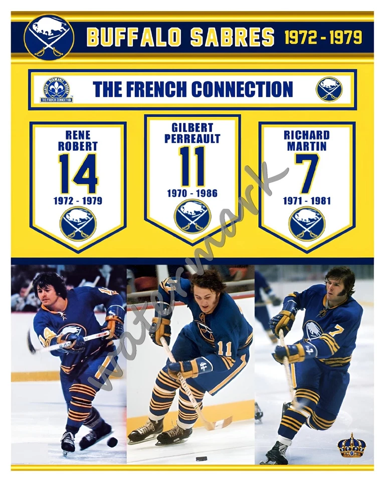 NHL Buffalo Sabres Conexión Francesa Robert Perreault Martin Color 8 X 10 Foto  Foto 1 de 1