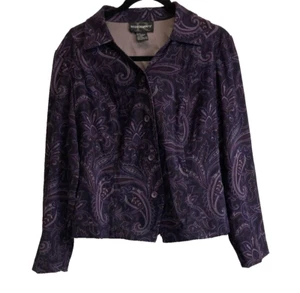 Requirements Blazer Jacket Womens M Purple Paisley Single Breasted 4 Button - Picture 1 of 4