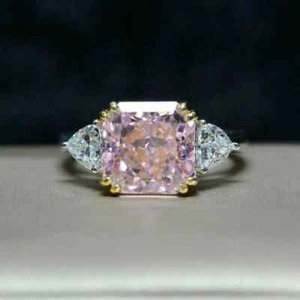 4Ct Lab Created Diamond Three Stone Engagement Ring 14K White Gold Finish - Picture 1 of 4