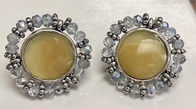 Chico's  Earrings signed Yellow Stone Center and Clear Crystals Around It - Image 1 of 4