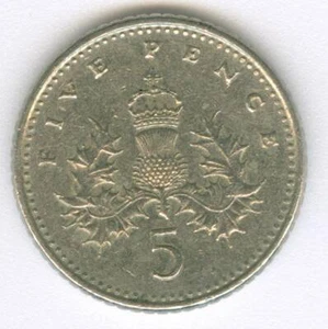 UNITED KINGDOM - GREAT BRITAIN ENGLAND 1990 5 PENCE COIN MONEY - Picture 1 of 2