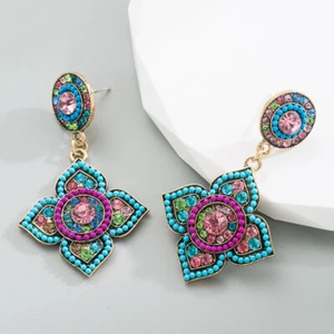Bohemian Crystals High Earrings Women Crystals Beautiful Sense Colorful Flowers - Picture 1 of 5