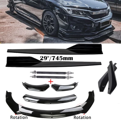 For Honda City 2010-22 Gloss Black Front Bumper Lip Spoiler Side Skirt Body Kits Foto 1 de 4