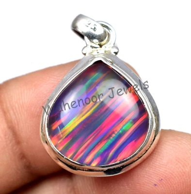 925 Pendente Argento Sterling 22.6Ct Naturale Fuoco Opale Luccicante Certificato - Immagine 1 di 4