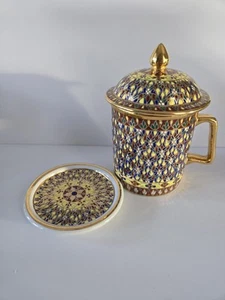 Thai Benjarong Hand Painted Gold Gilded Ornate Porcelain Mug Lid Saucer Set  - Picture 1 of 15