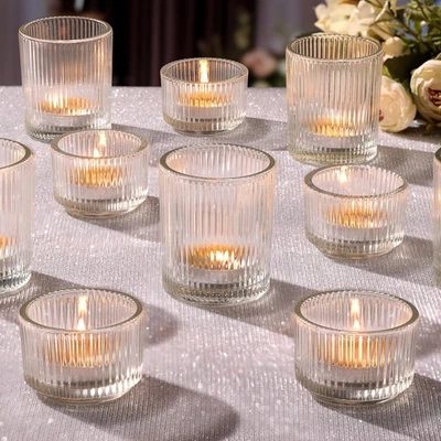 20Pcs Assorted Ribbed Clear Votive & Tea Light Candle Holders, Glass Candle Hold - Image 1 of 4