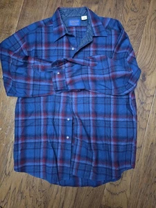 Vtg Pendleton Wool Flannel Sz Large Blue 100% Virgin Wool - Picture 1 of 3