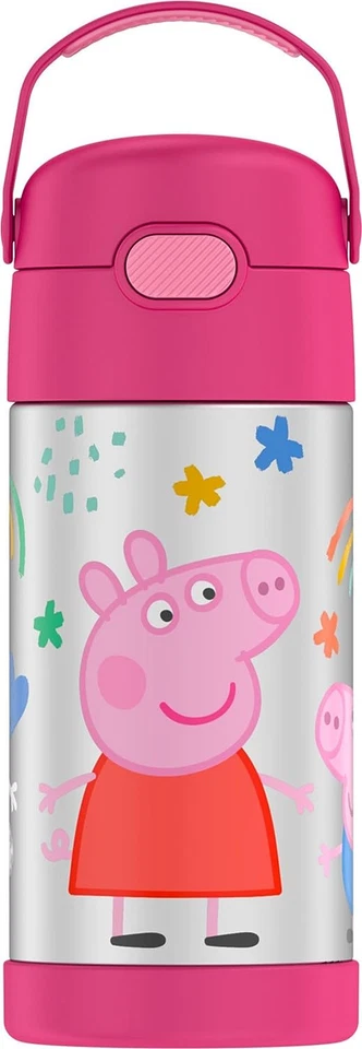 Peppa Pig Termo Funtainer 12oz Niños Botella de Agua Pajita Fría 12H Vacío Acero Foto 1 de 4