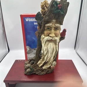 Vintage Woodland Santa Gesicht Statue geschnitzter Baumstumpf Harz 12" Kardinal Weihnachten - Bild 1 von 24