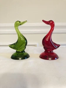 Par De Vidrio Vikingo De Colección 5" Duck Epic Line Rubí Rojo Y Verde MCM - Imagen 1 de 6