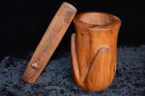HandCarved Wood Morocco Mortar & Pestle Rustic Berber Tribal Ethnic Kitchen Tool - Picture 1 of 7